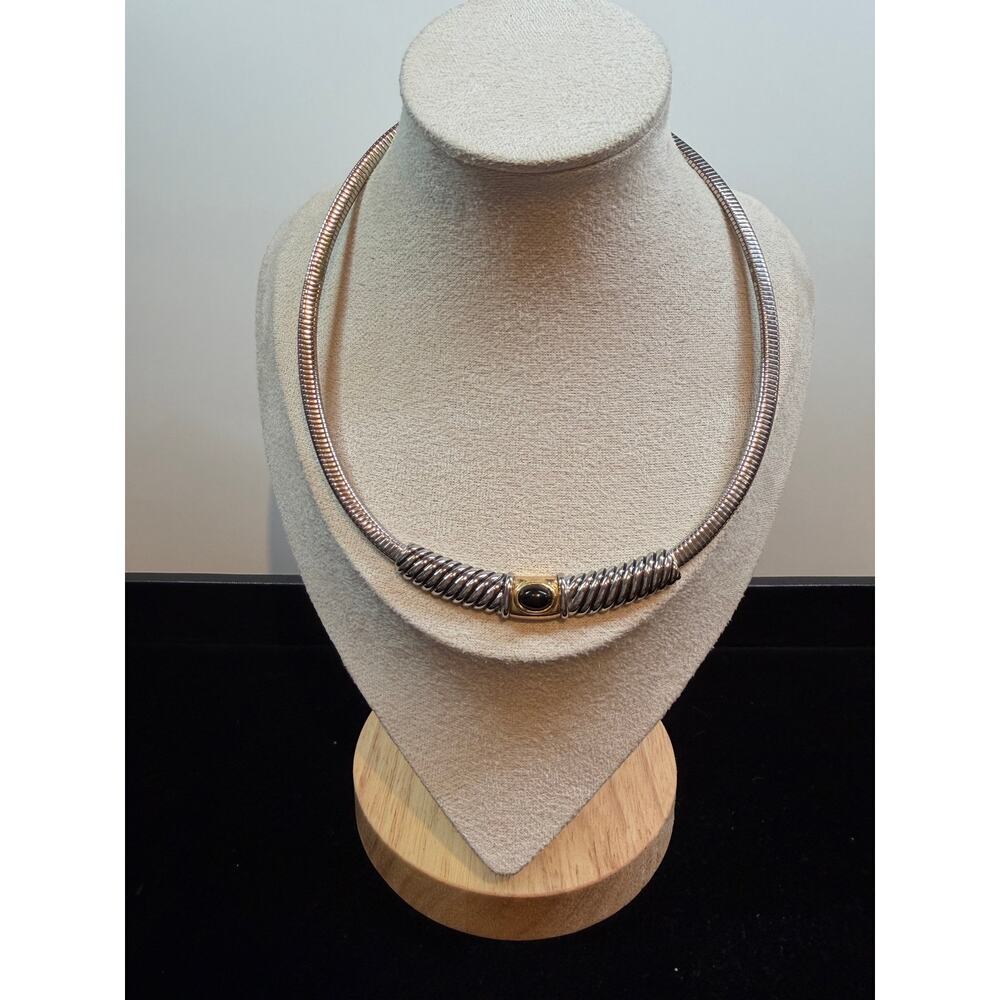 Mixed‑Metal Collar Necklace – Structured Design + Center Stone